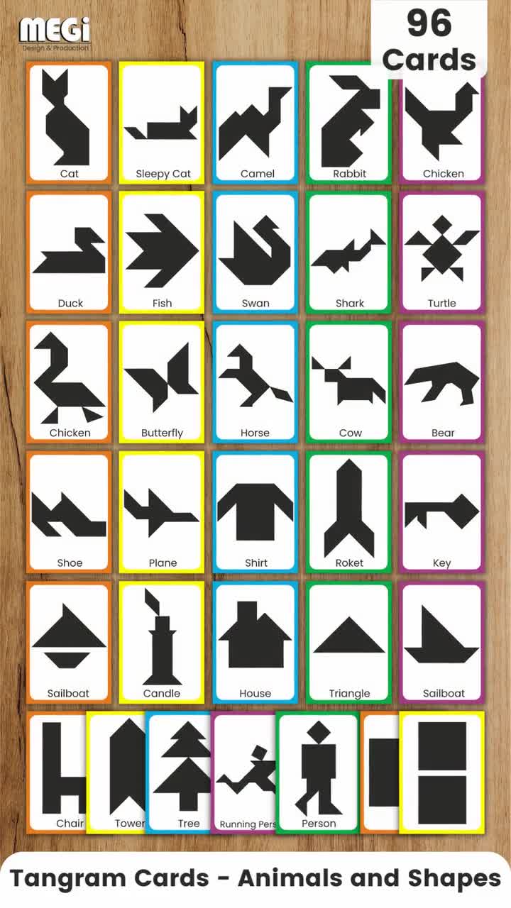 Tangram Animals and Shapes Puzzle Cards 96 Cards & Free - Etsy Canada