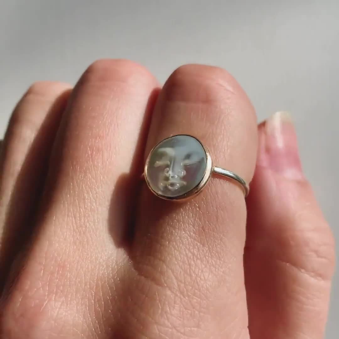 pearl moon ring etsy