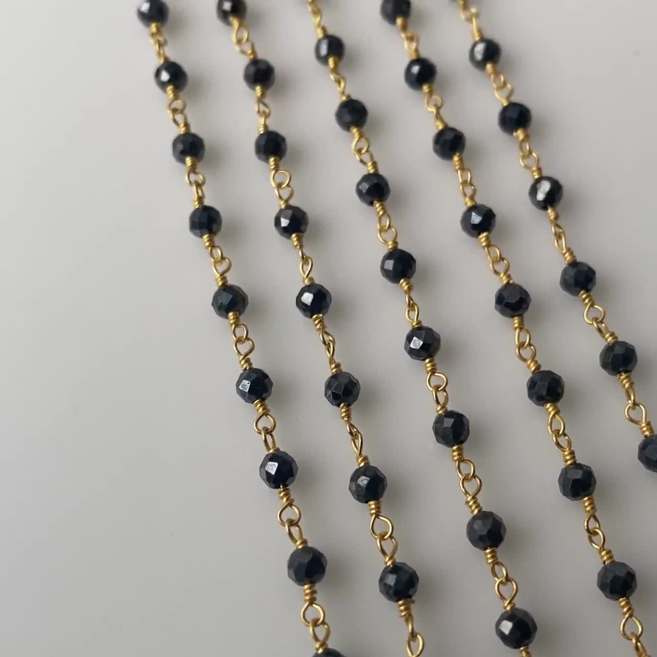 30002 Beautiful Black Pyrite 3-3.5mm 24k gold Plated wire wrapped Rosary chain by foo GemMartUSA