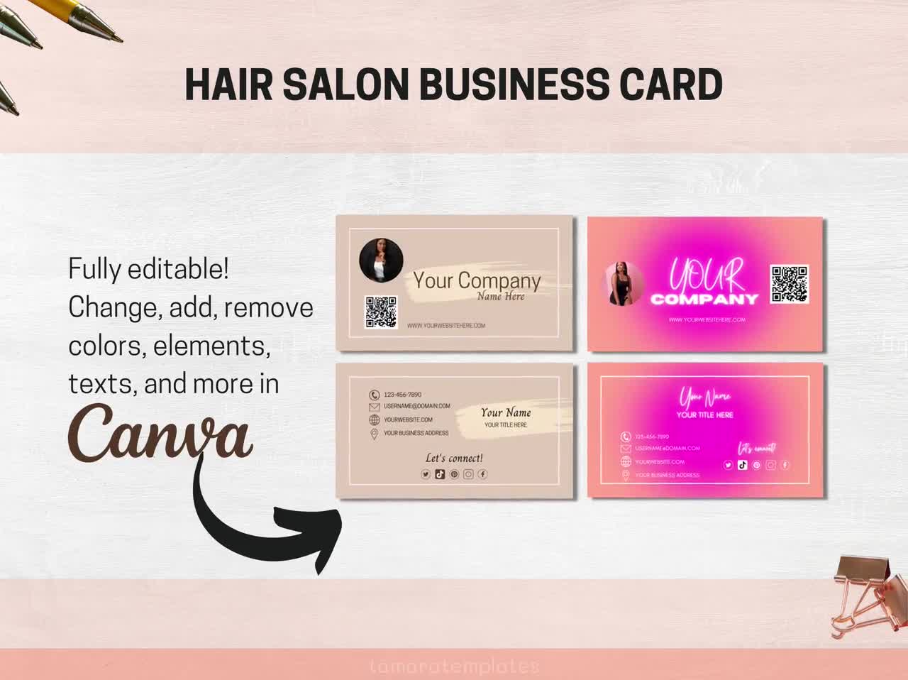 Hair Business Cards With QR Code Minimalist Canva Template - Etsy
