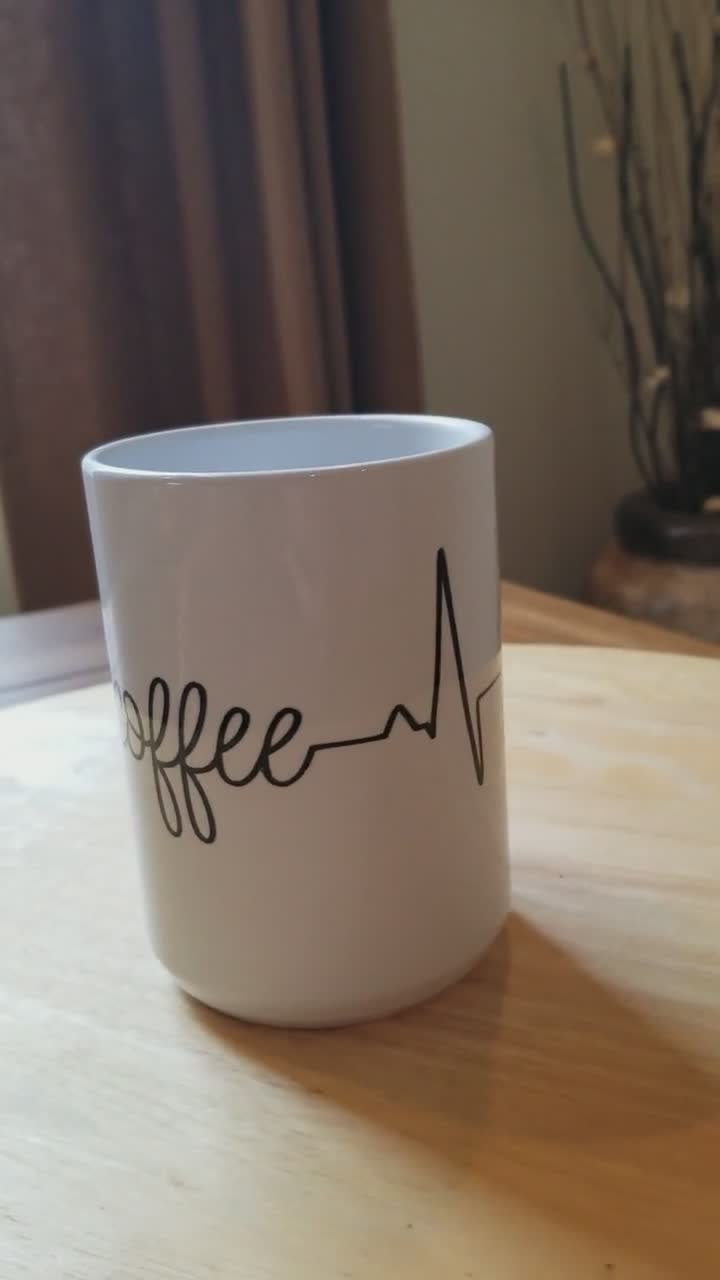 Heartbeat Coffee Mug Glass or Tumbler DECAL ONLY 3"x3.5" 