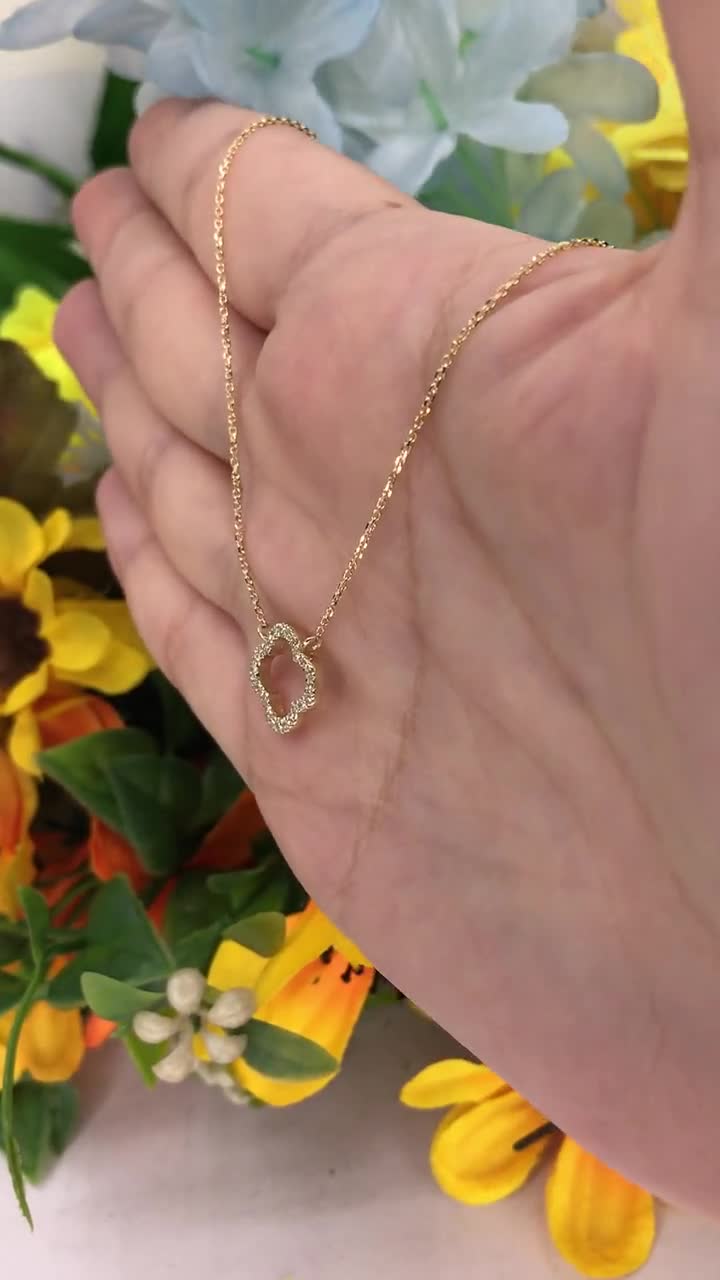 Diamond Clover Necklace for Women/14k Solid Gold Open Four | Etsy