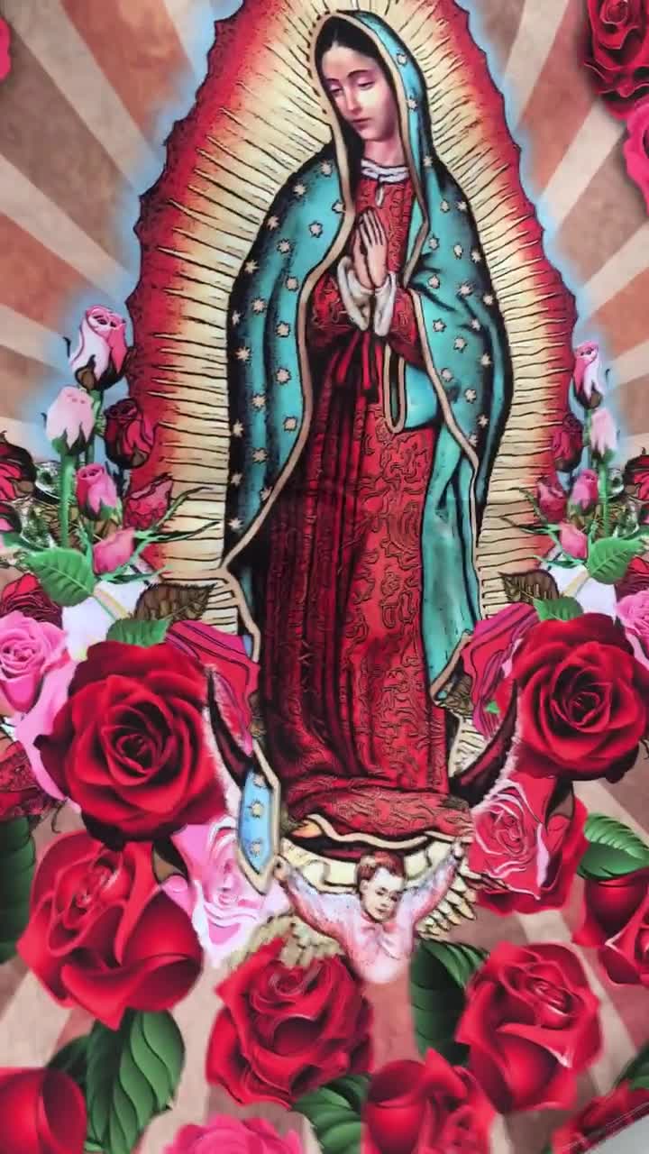 Virgin Mary Our Lady of Guadalupe Panel Twist Her Skirt Mexican 