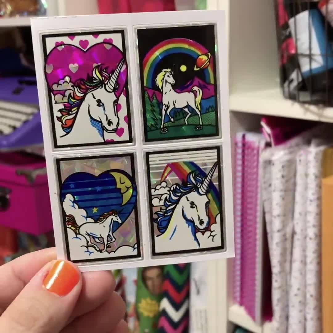 Handmade Vintage 80's Prism Rainbow Hologram Heart Unicorn Sticker 