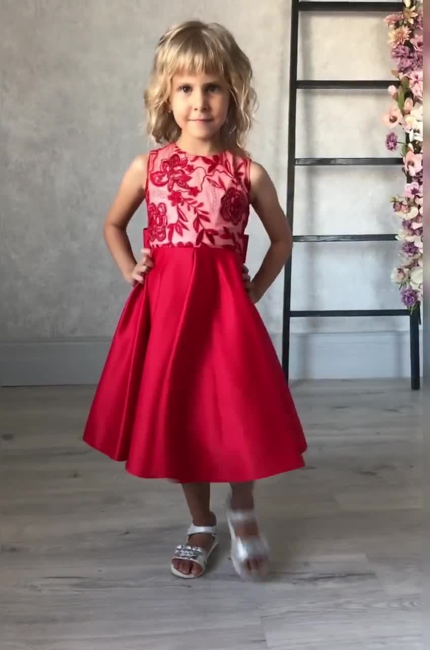 Vestido rojo sin mangas vestido de novia para niña vestidos - Etsy España