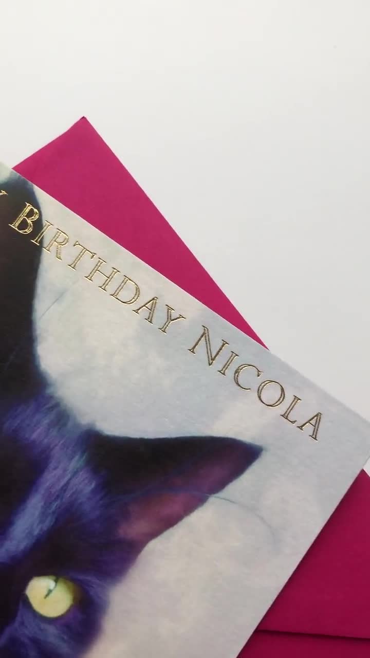 c060; Large Personalised Birthday card; Custom made for any name; Black cat 