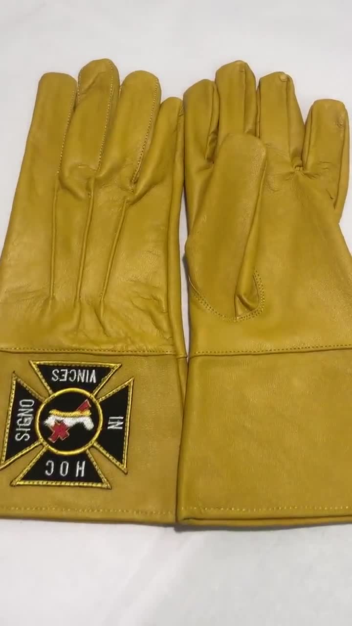 Masonic Knights Templar High Quality Leather Gauntlet Gloves with INHOC Emblem