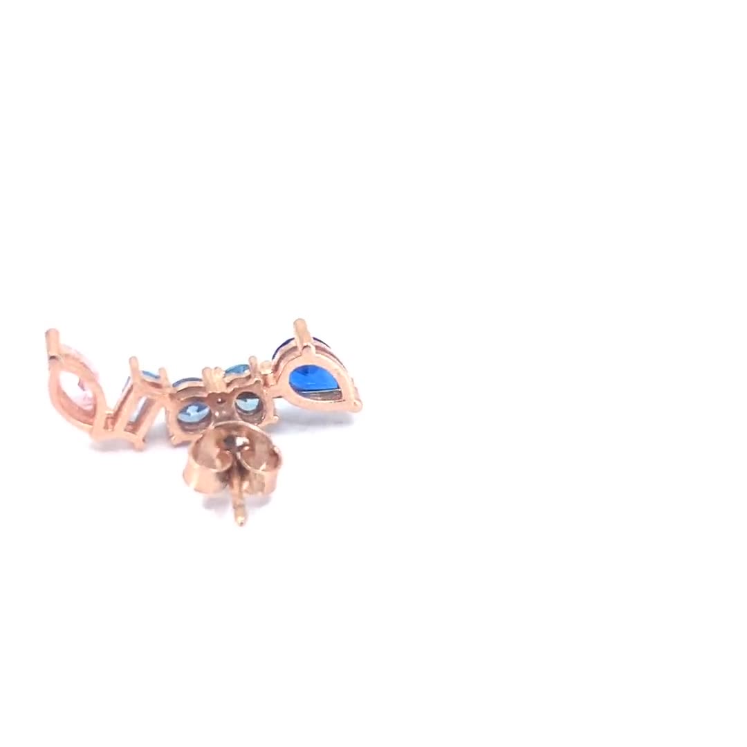 Rainbow Earrings,Blue Drop Aqua Round  Aqua Baguette Pink Marquise Stud Earring,Baguette Stud Earrings,Dainty,gift for mother,925 ct silver