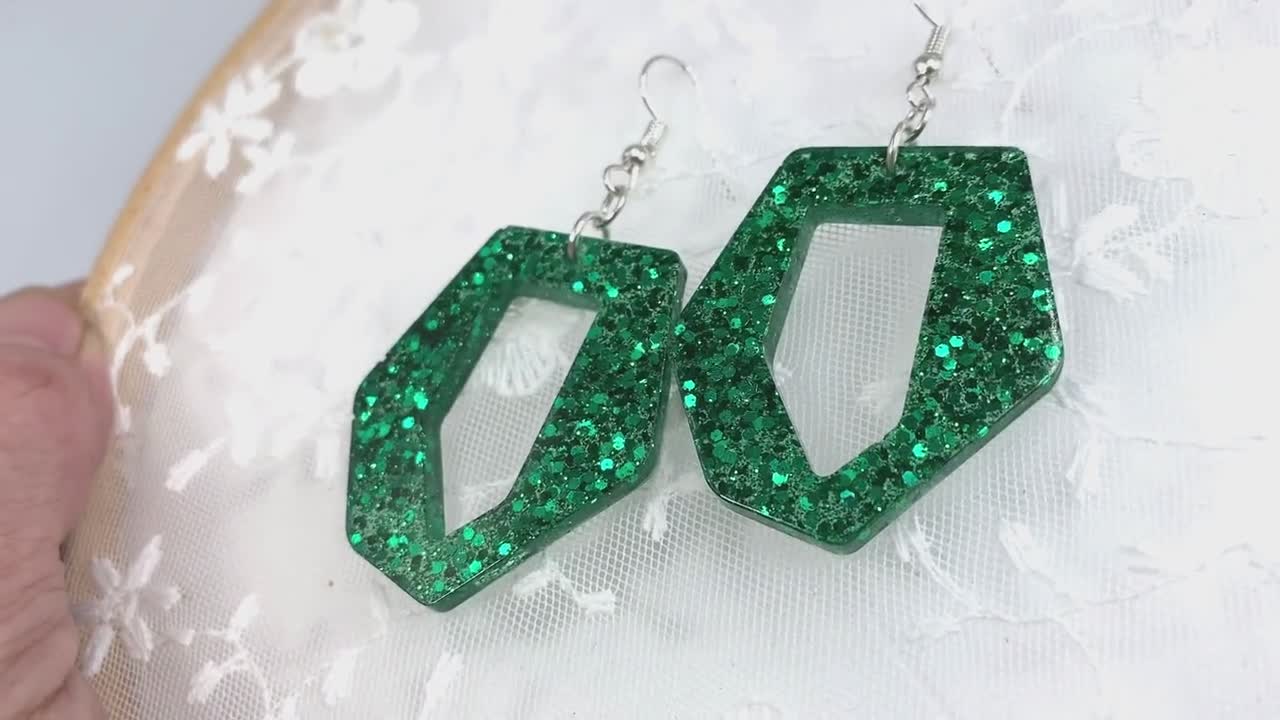 Green Sparkle Earrings Glitter Dangle Drop Statement - Etsy