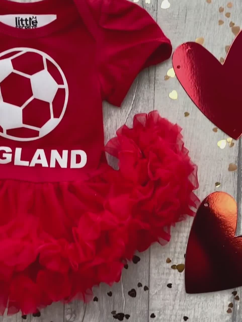 Baby Mädchen Fußball England Outfit Neugeborenes Tutu Strampler WM weiß Glitzer 