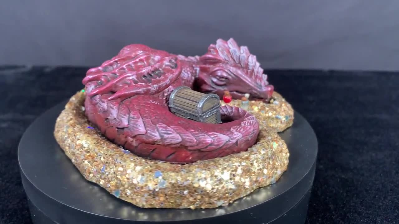 Uniquely Handcrafted and Painted Terrain Piece for DnD and Table Top Wargaming Sleeping Dragon atop its hoard
