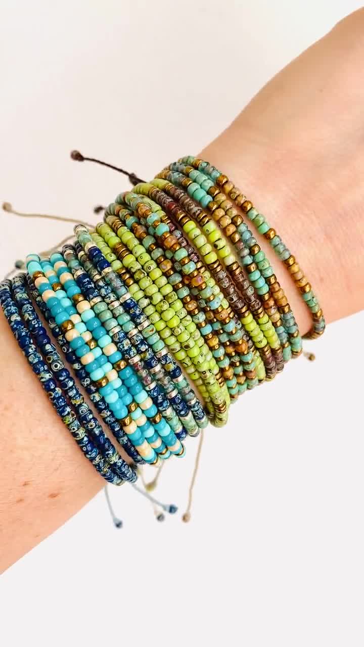 waxed cord summer gift women waterproof adjustable stackable jewelry 1 beaded boho bracelet with turquoise and blue seed beads