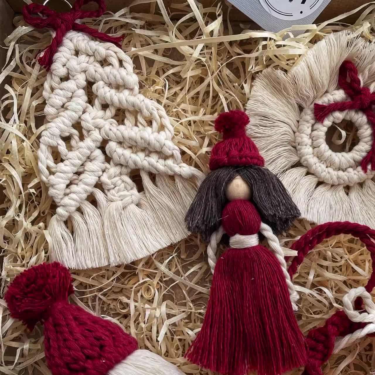 2021 Christmas tree decor boho macrame ornaments Christmas gift box set of angel girl wreath snowflake mini christmas tree and gnome