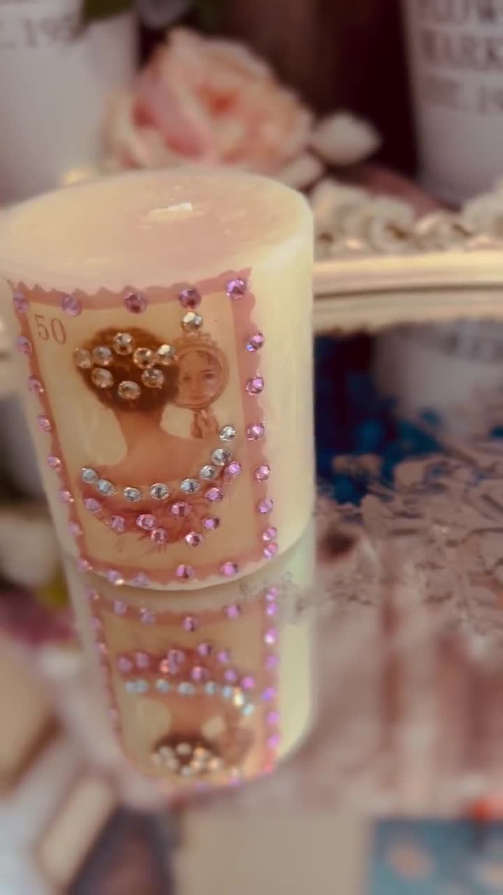 Victorian Vintage Ladies Stamp Distressed Candle