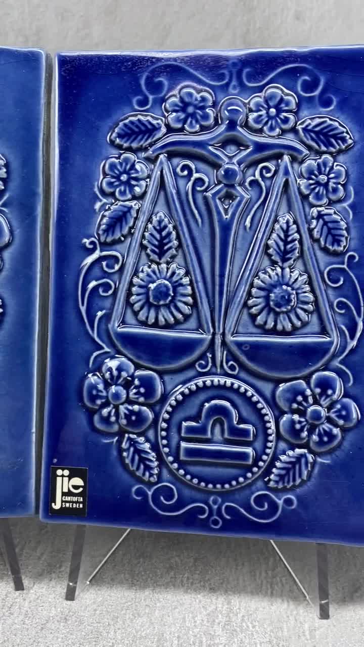 Vintage Jie Gantofta Exclusive Sweden Ceramic Wall Plaque by Tile Aimo  Nietosvuori Hand Made Scandinavia Wall Blue Decor Zodiac