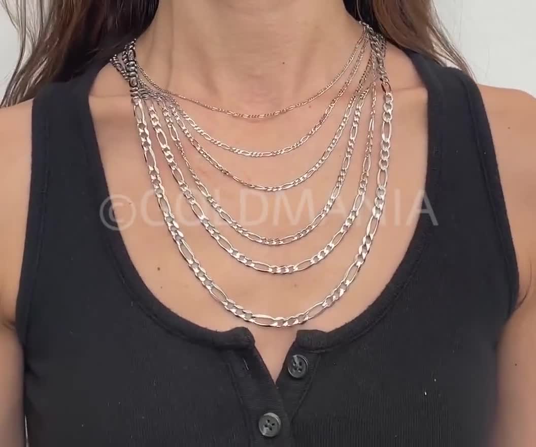 14K Solid White Gold Figaro Chain 