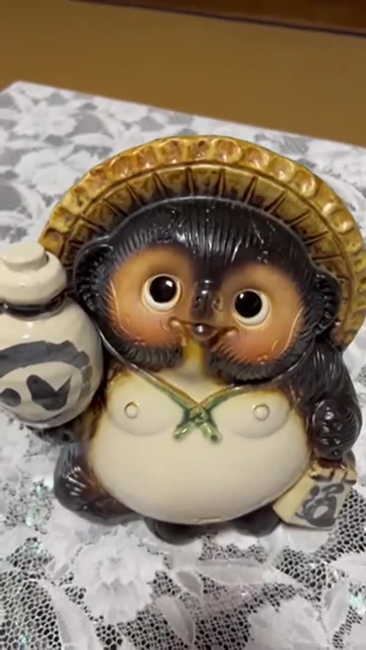 Shigaraki Yaki Tanuki Japanese Raccoon Dog Tokkuri Pottery Lucky Charm New 
