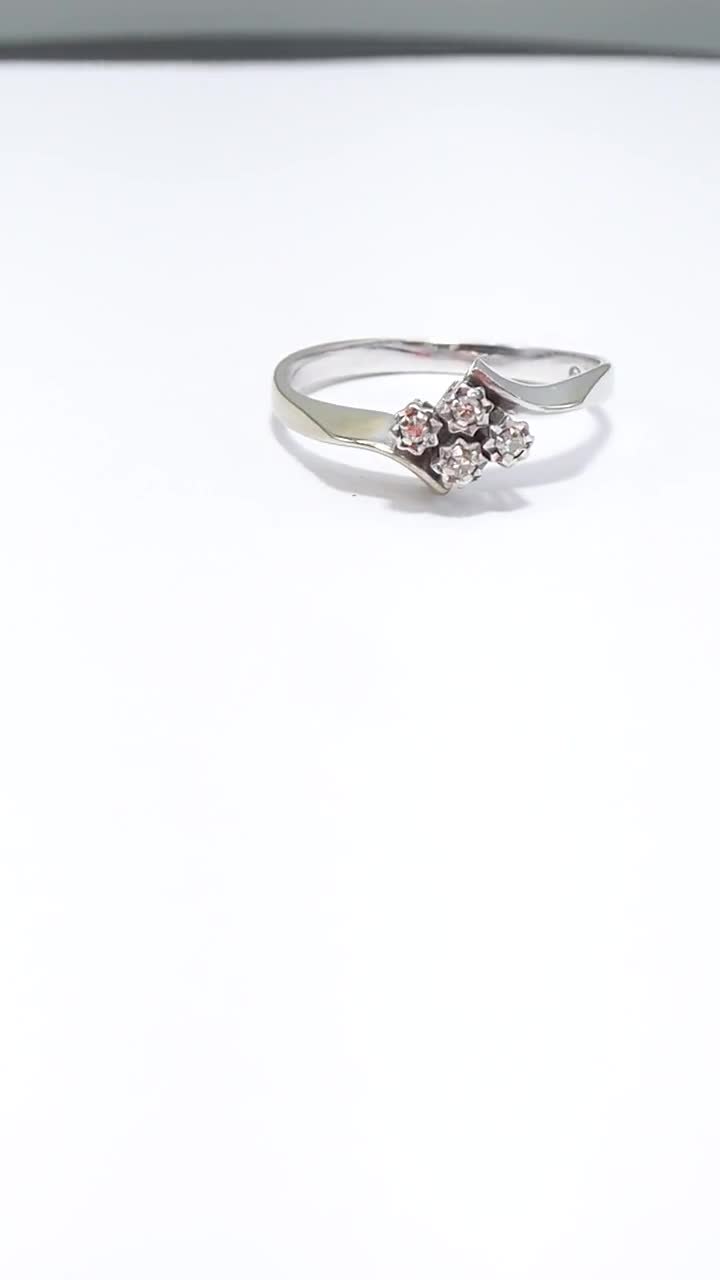 UK J - US 5 Vintage Sweddish Natural Diamond Cluster Ring 18k White Gold