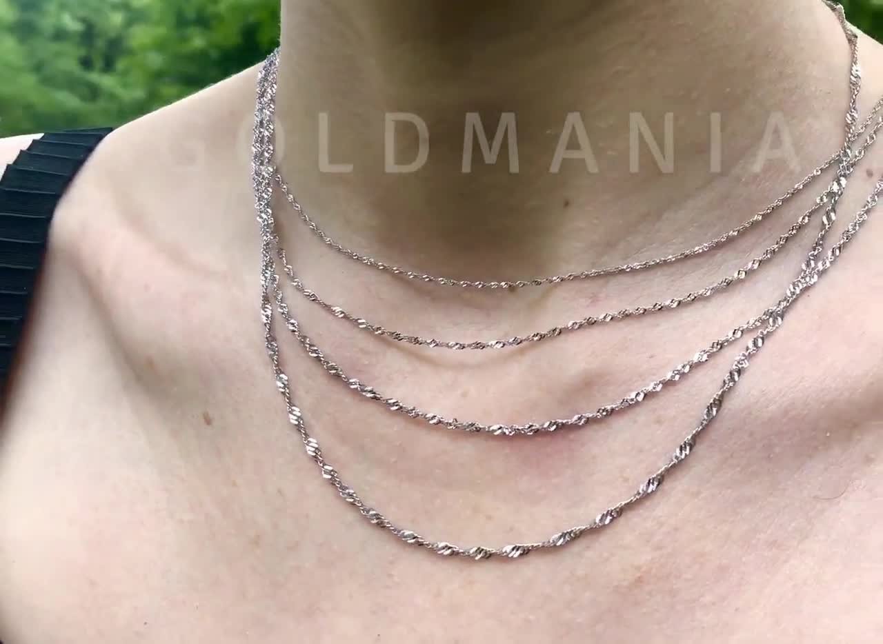 14K Solid White Gold Singapore Chain 16-24 0.8mm 1mm - Etsy