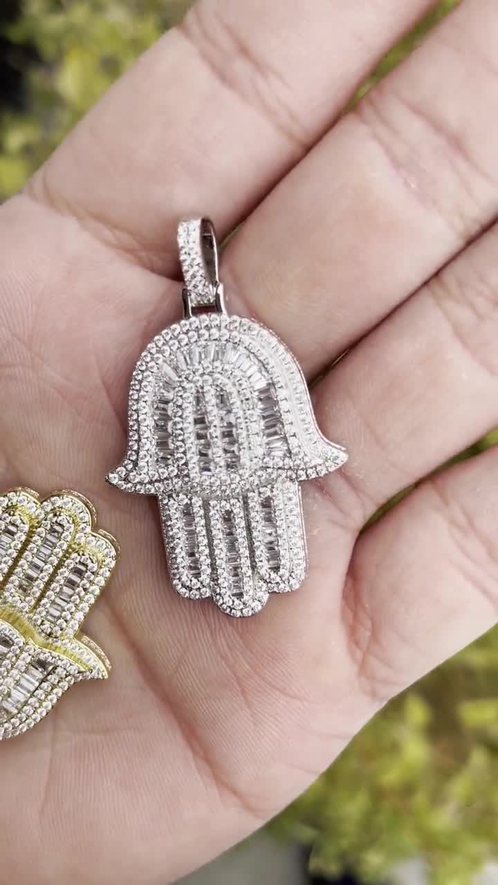 14k Iced Out Hamsa Pendant / Men's 