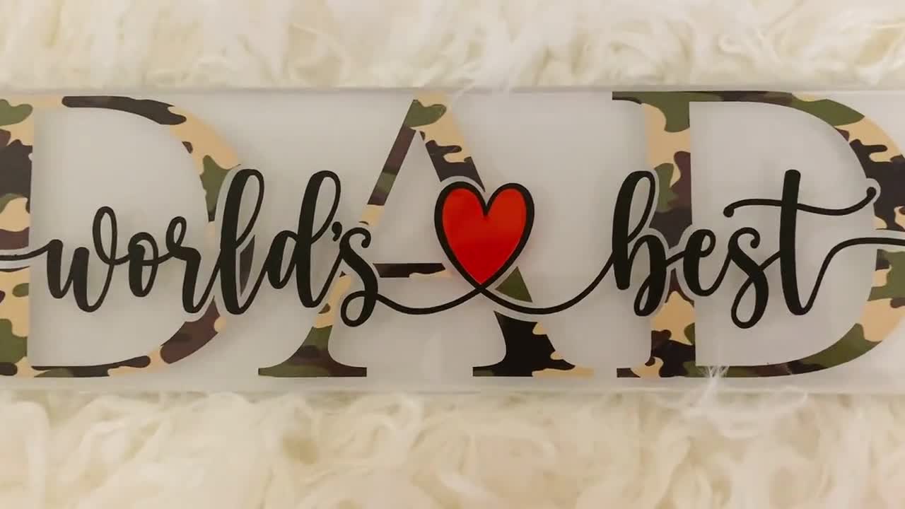 12x3 Father’s Day ~ Dad Custom Tile Plaque with Black Stand ~ World’s Best Dad Camouflage ~ Customize This ~ Dad Gift ~ Gift for Him