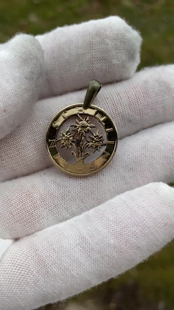 Details about   Austria 1 Schilling Cut Coin pendant necklace Edelweiss flower Osterreich Vienna 