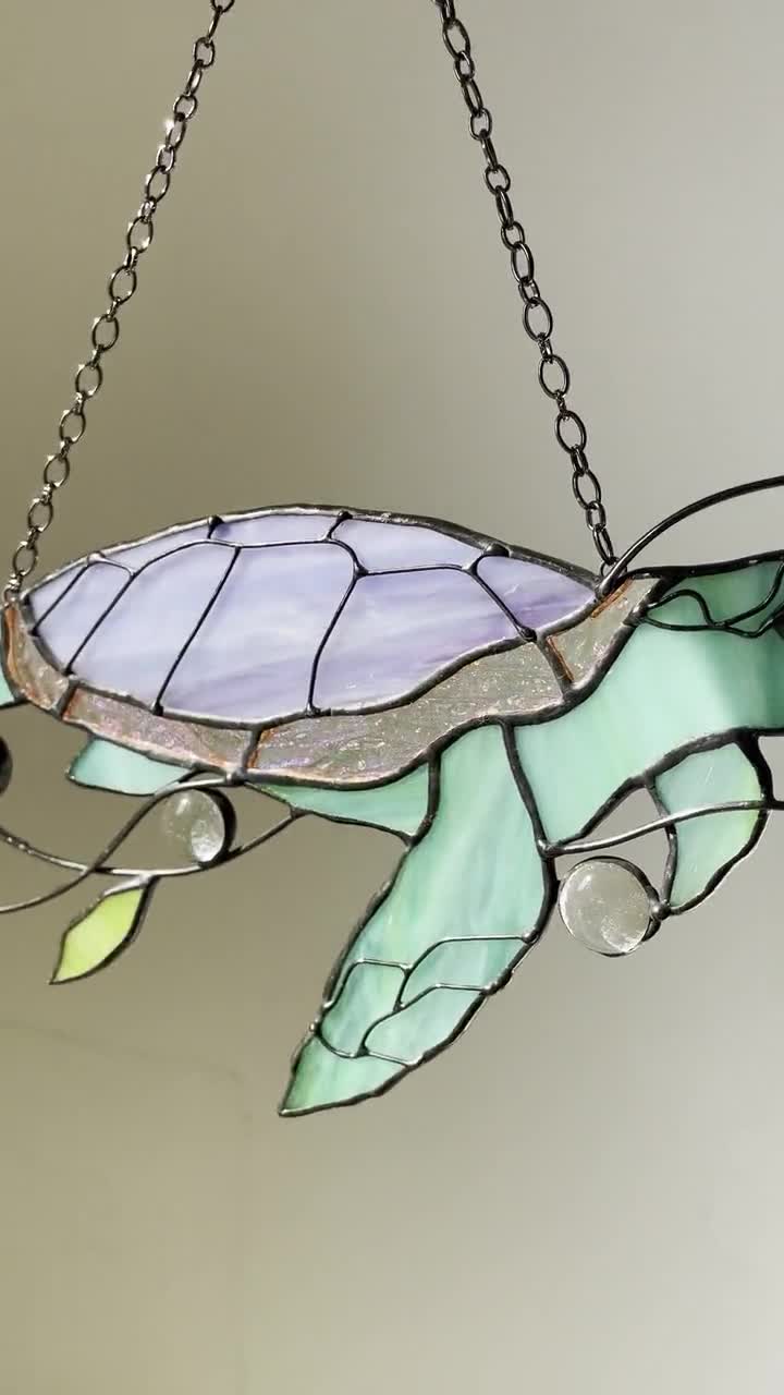Sun Catcher 6'' x 4'' inches Turtle 100% Glass Stained Glass Handmade 