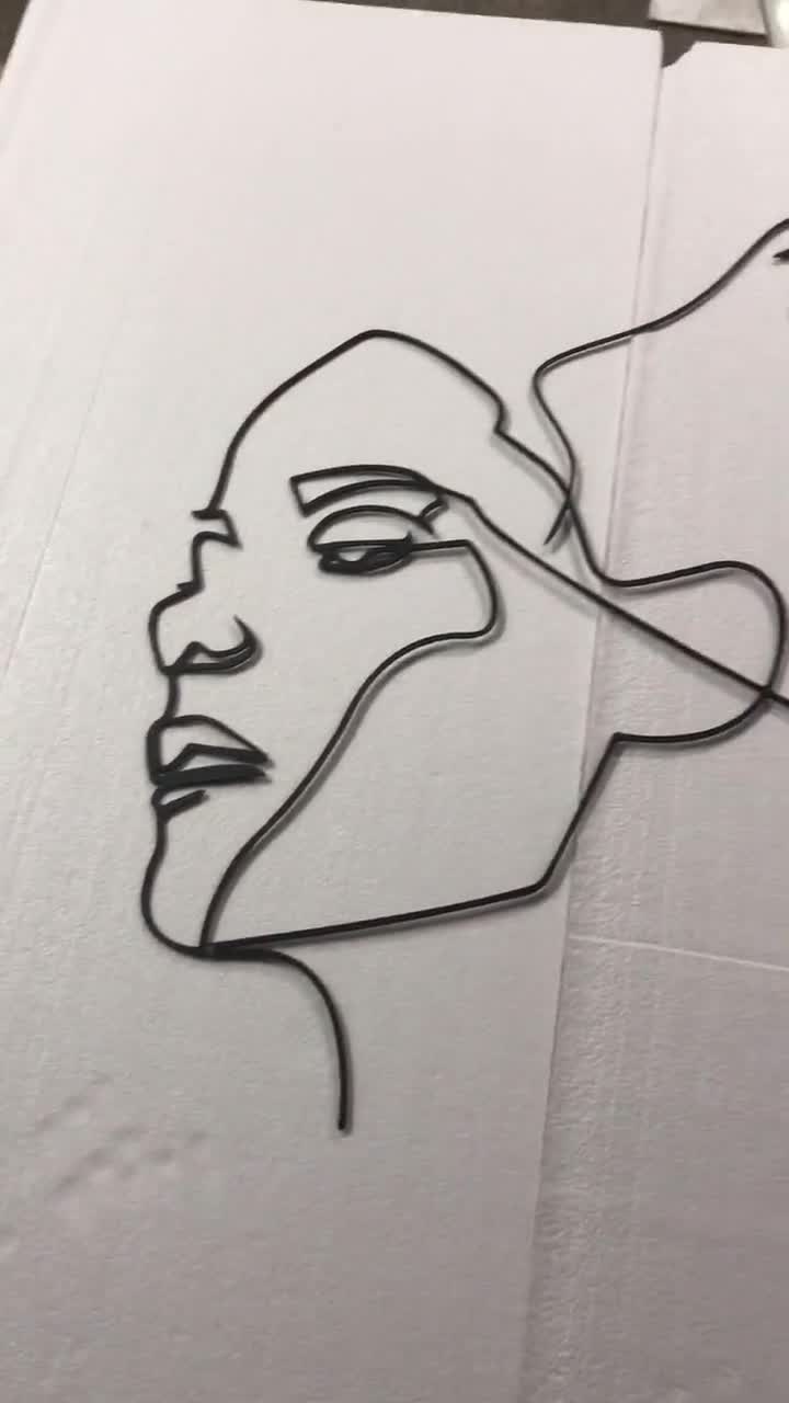 minimalistische Kunst geometrische Kunst 20 x 60 cm 2 Gesichter Metallwandkunst Dekadron Love Line Wandkunst Liebhaber Geschenkidee 
