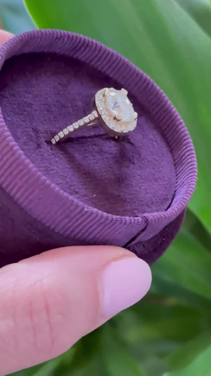 Elongated Cushion Moissanite Engagement Ring, Forever One Moissanite  Wedding Ring, Diamond Halo Set Bridal Ring, Solid Gold Anniversary Ring
