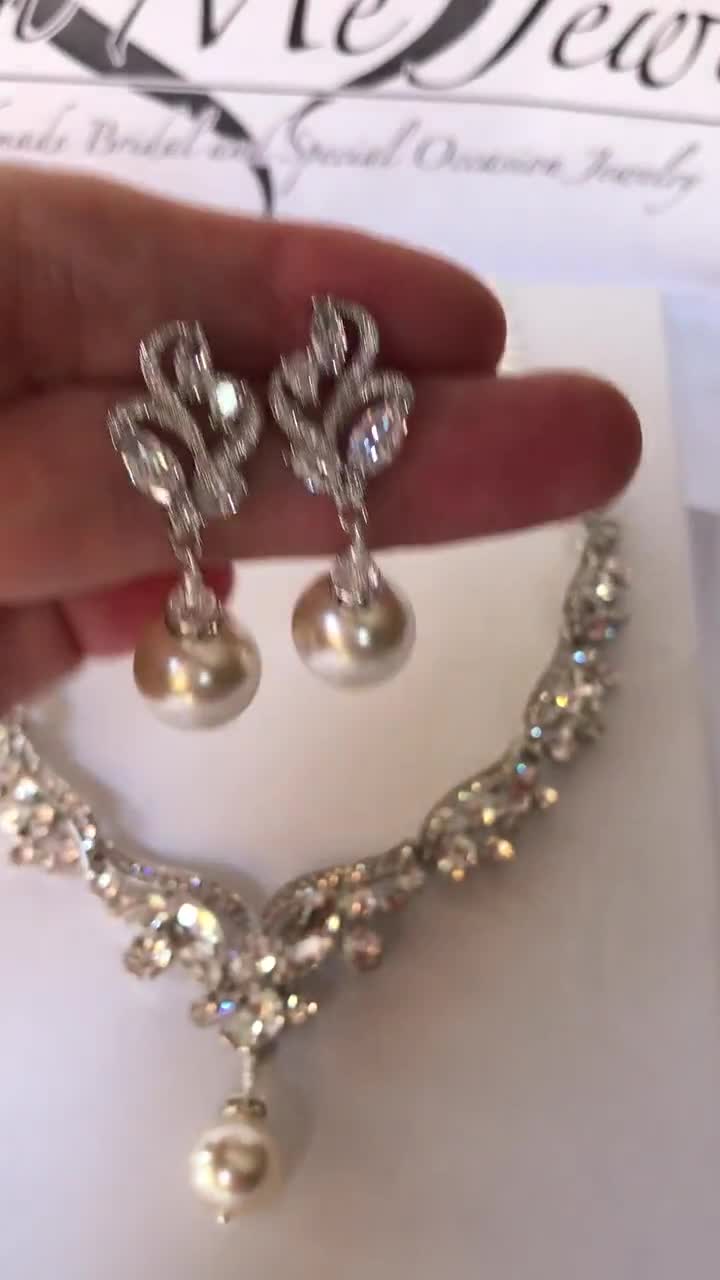 Plus Size Option Pearl Diamante Jewellery Necklace Bridal Bridesmaid Vintage P2 