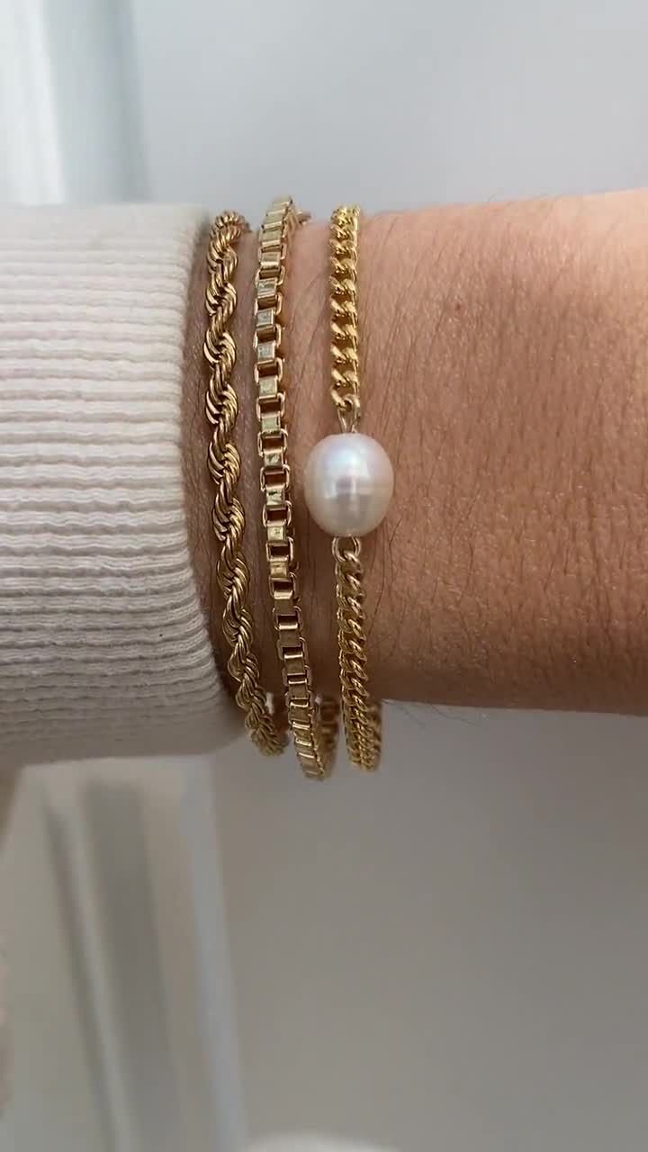 14k Pearl bracelet, gold chain bracelet with pearl gold filled bracelet for  women