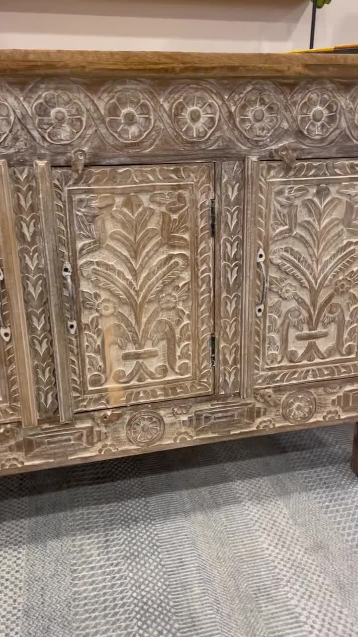 Indian Hand Carved Mirror and Cabinet Wooden Console - Etsy