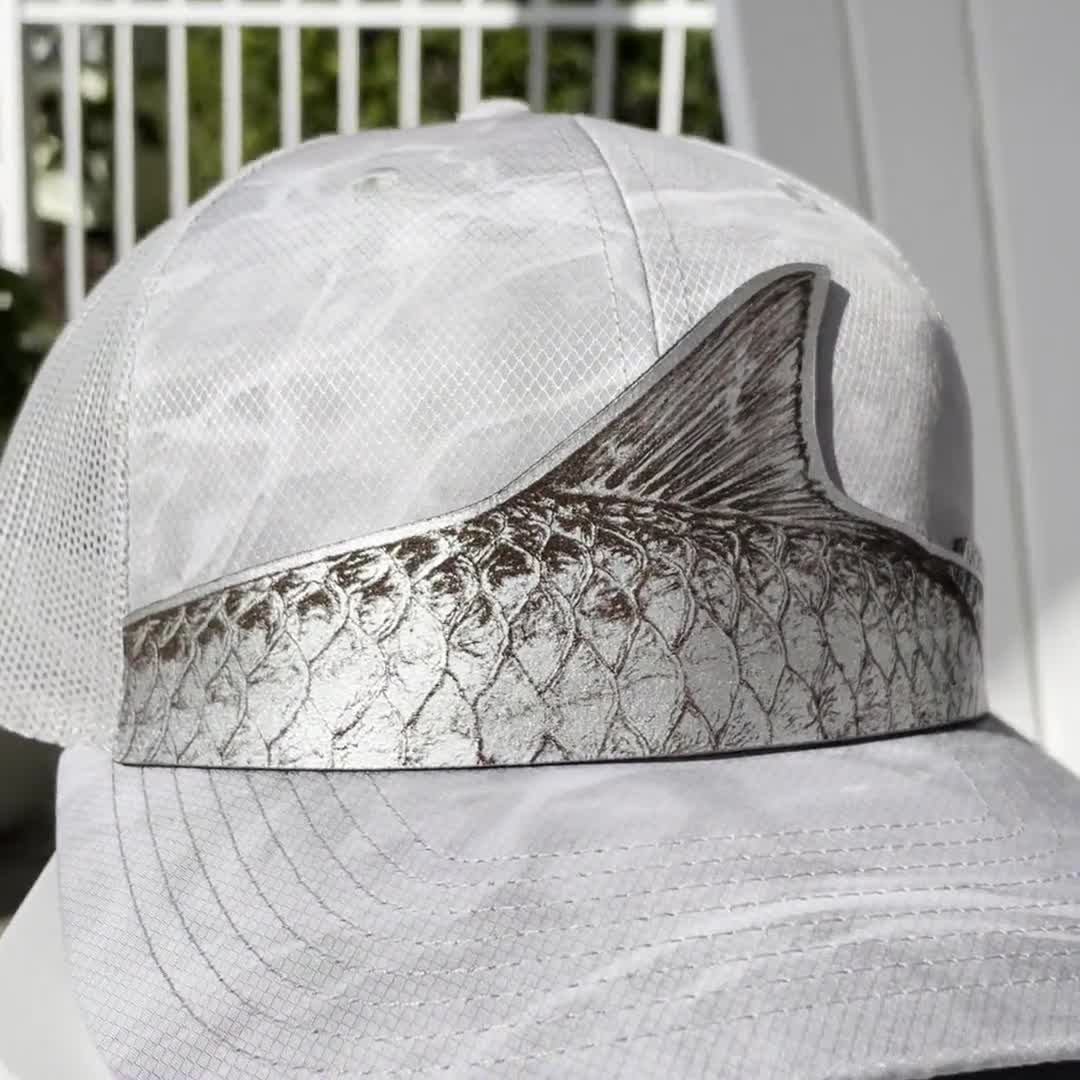 Tarpon Fishing Trucker Hat- SILVER Genuine Leather Patch fishing fathers day gift ladies snap back hat unique fishing hat gift for men