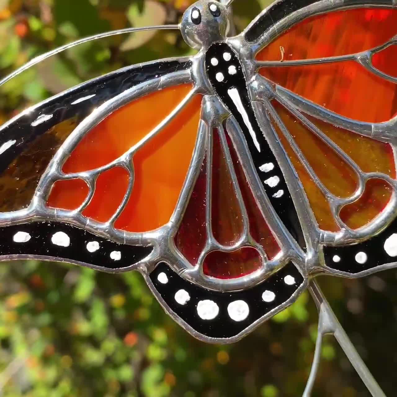 20x14 MONARCH BUTTERFLY Floral Stained Art Glass Suncatcher 