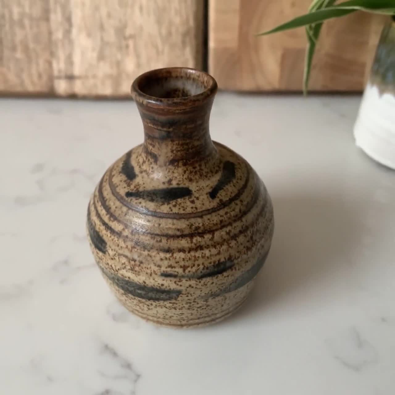 Signed Handmade Early Emmie Philps Studio Pottery Bud Vase c1960s Small Brown Mid-Century Art Pottery Vase