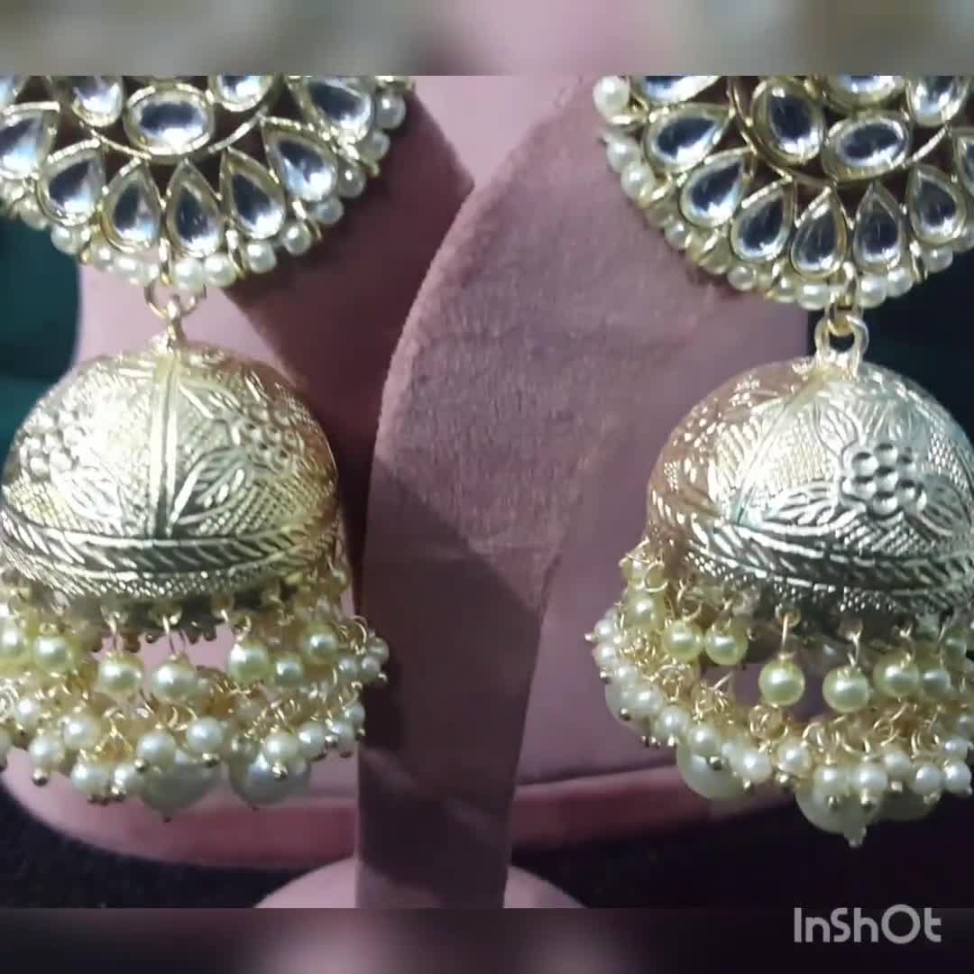 Schmuck Ohrringe Perlenohrringe Bollywood leuchtend Gr\u00fcn jhoomka ohrringe mit Perlen\/sehr leicht 10g 