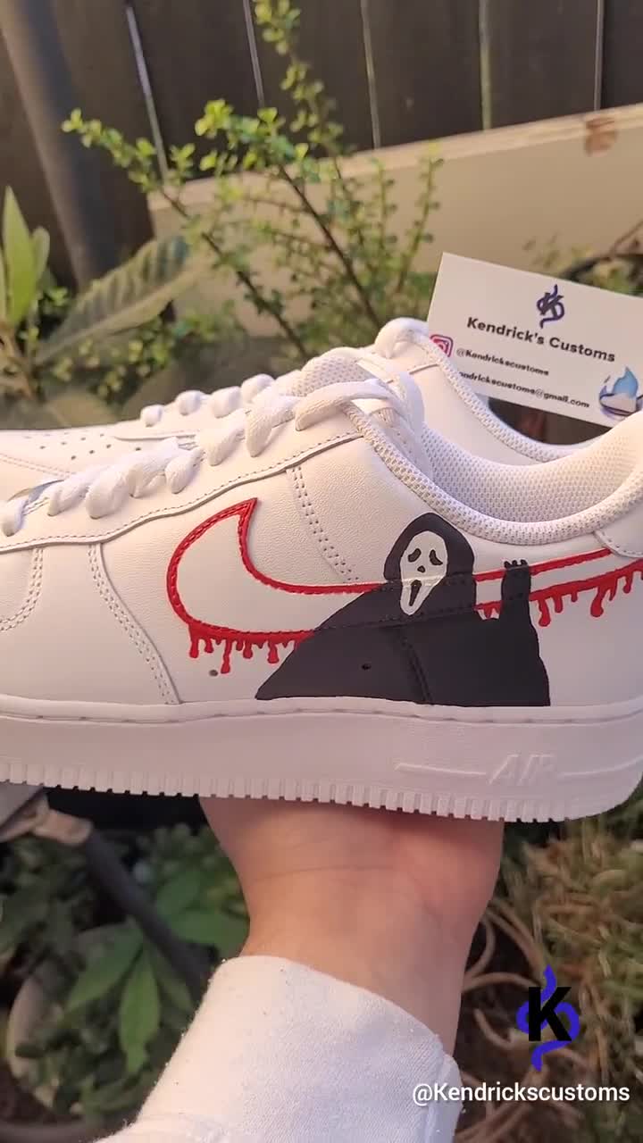 Shoes Mens Shoes Sneakers & Athletic Shoes Tie Sneakers Hand painted Ghost face custom sneakers airforce 1 Halloween 
