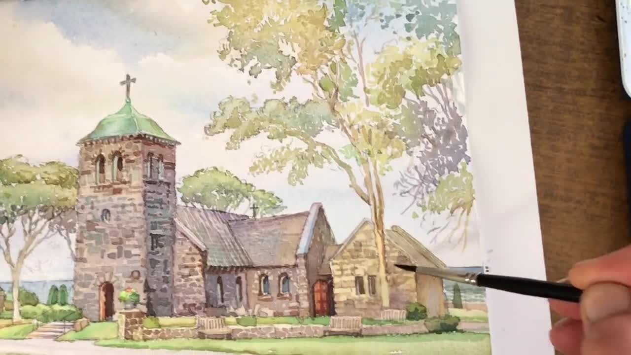 Houston Church Wedding Houston Watercolor Venue Watercolor Church Painting First Presbyterian Church Texas