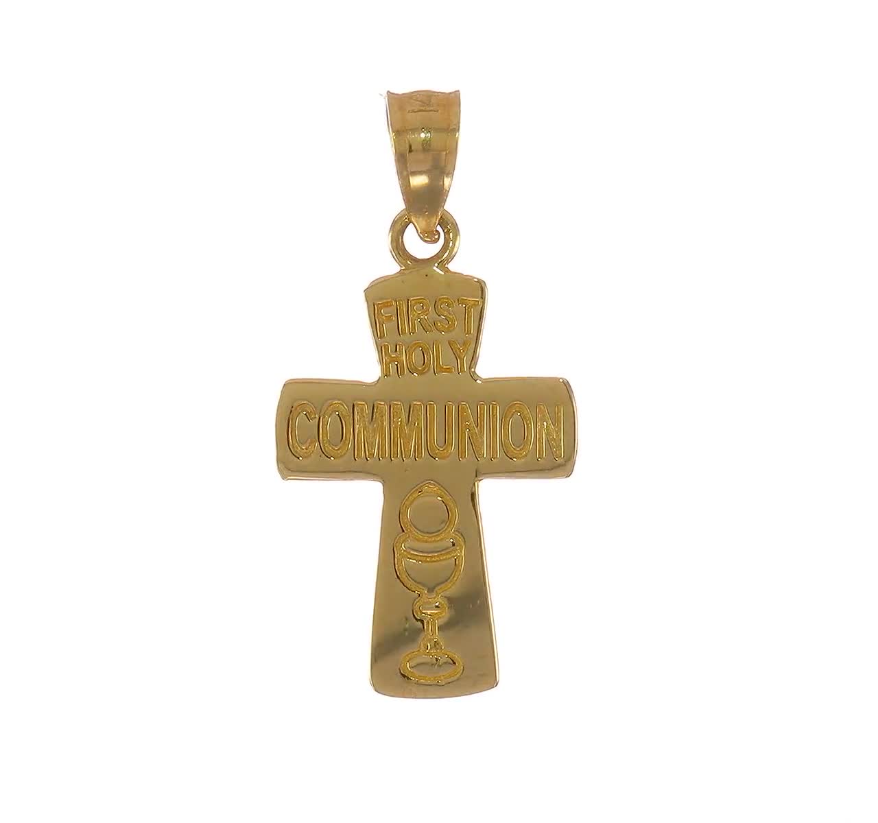 14k Yellow Gold First Communion Cross Pendant Badge Charm Solid Polished 