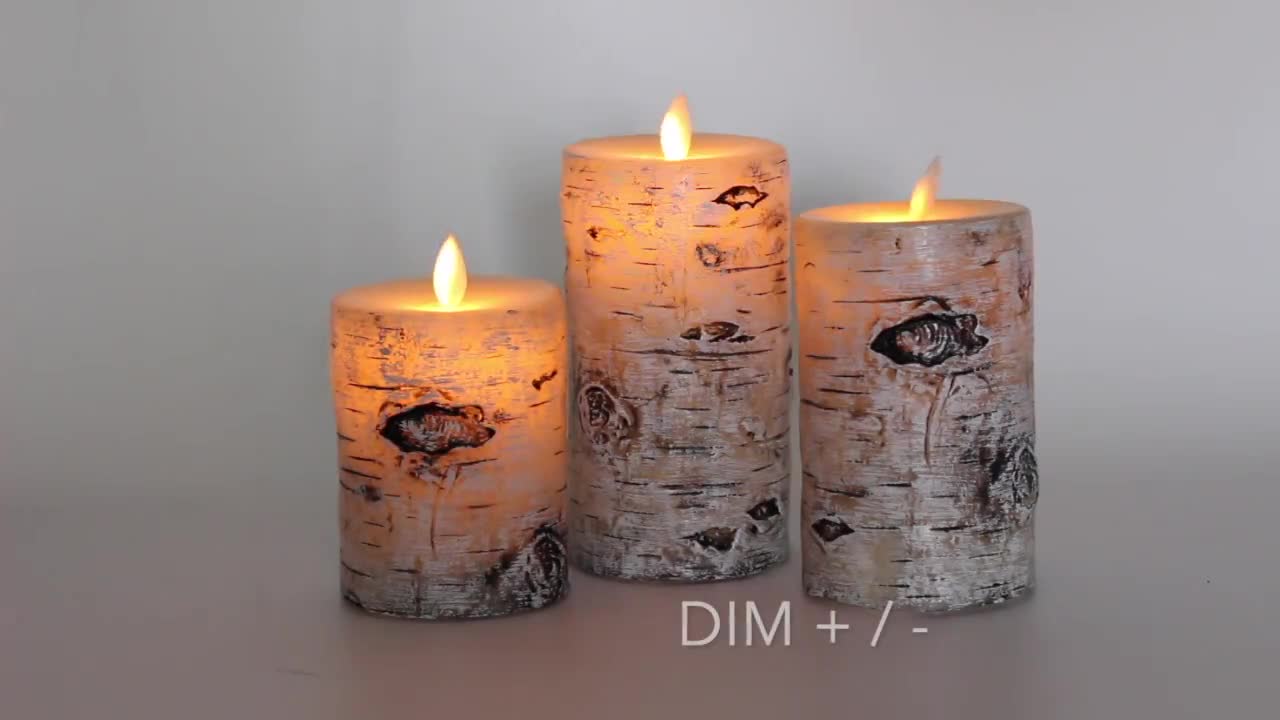 Birch Bark LED Flameless Candle,Real Wax,Moving Wick with Timer and control 