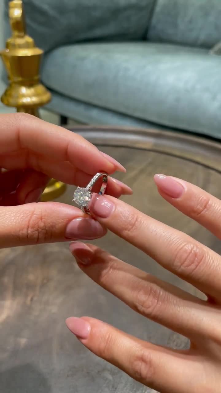 2ct F VS2 Round Cut Diamond Engagement Ring Pave White Gold Handmade Unique  Diamond Ring Art Deco Anniversary Ring