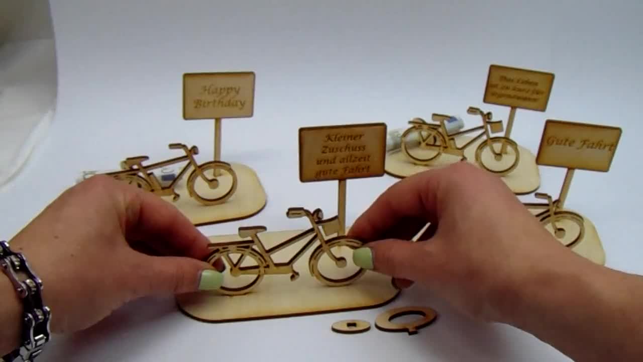 "Für deinen Wunsch" aus Holz Damen E-Fahrrad Geldgeschenk oder Gutscheingeschenk 