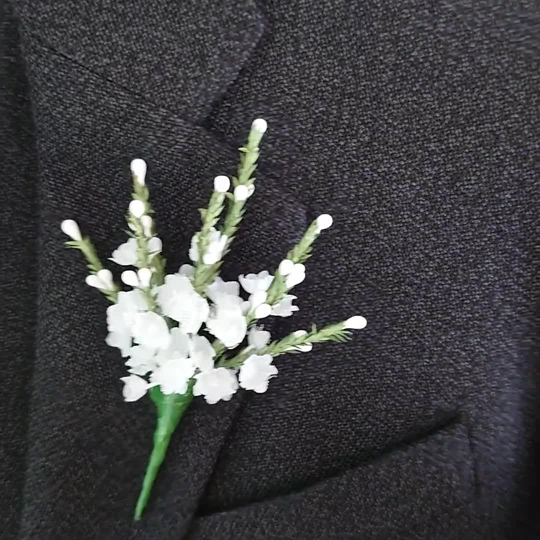 Artificial Triple Thistle/White Heather/Rose  Buttonhole Back by Popular Demand 