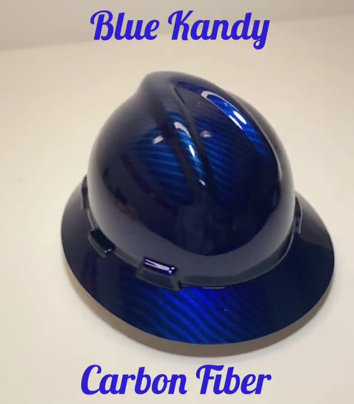 CARBON FIBER CANDY BLUE, FULL BRIM Hard Hat custom hydro dipped 