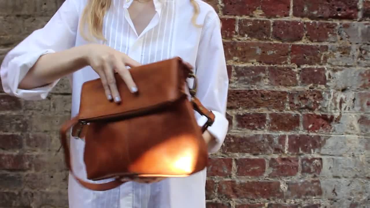 Mini Amelie Distressed Tan Leather Fold-over Messenger Bag, Pocket front  and back, Internal compartments, Foldover handbag tan, Flap bag tan