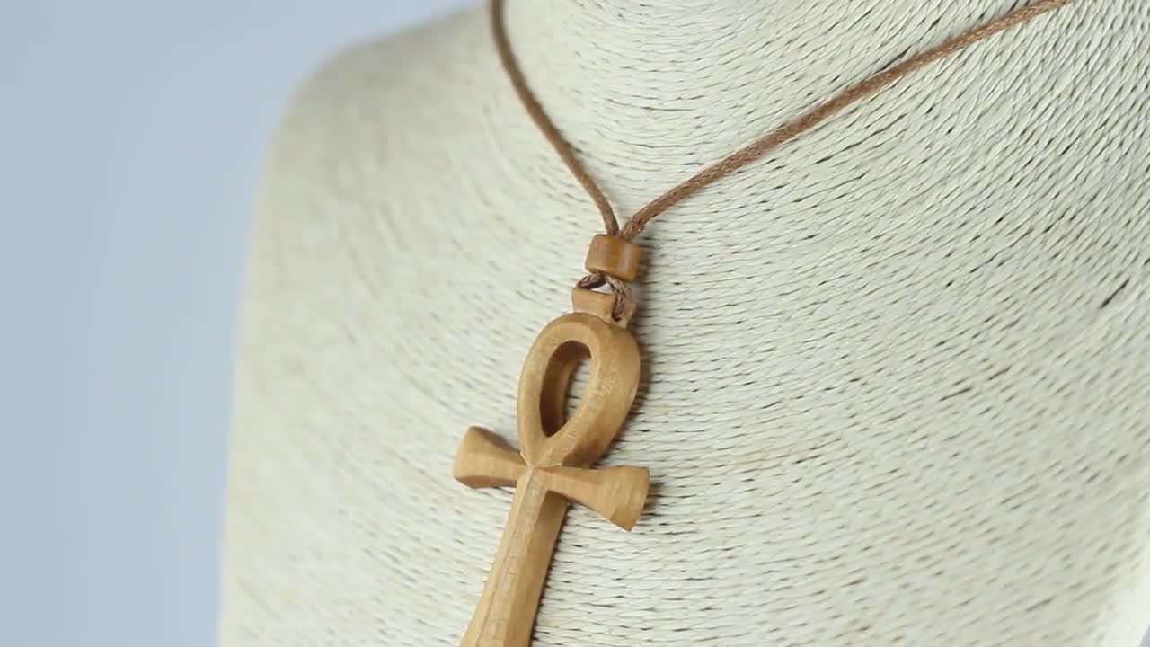 NEW ANKH CROSS WOODEN PENDANT &6mm/27 BALL CHAIN STRETCHABLE NECKLACE XJ228NL