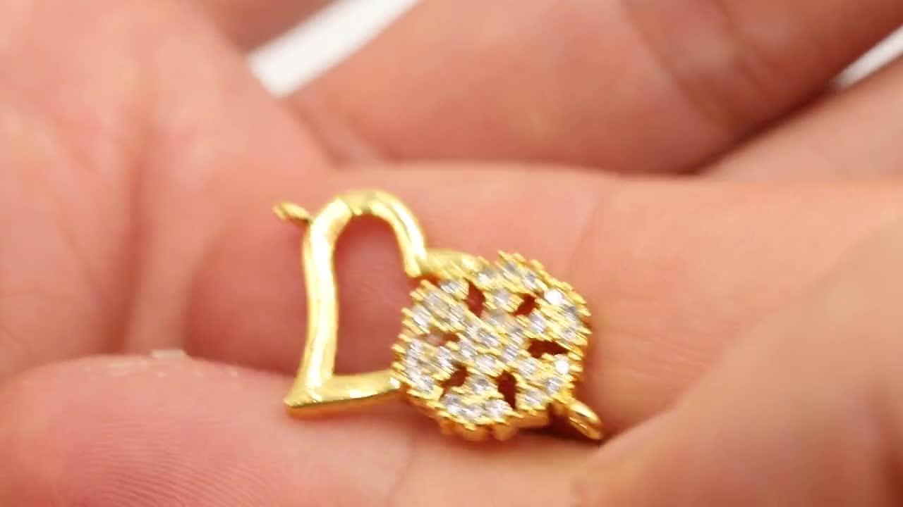 16x26mm Cz Stony Heart Bracelet CZ Pave Love Charm Bracelet Charms 24k Gold Plated Snowy Heart Charm