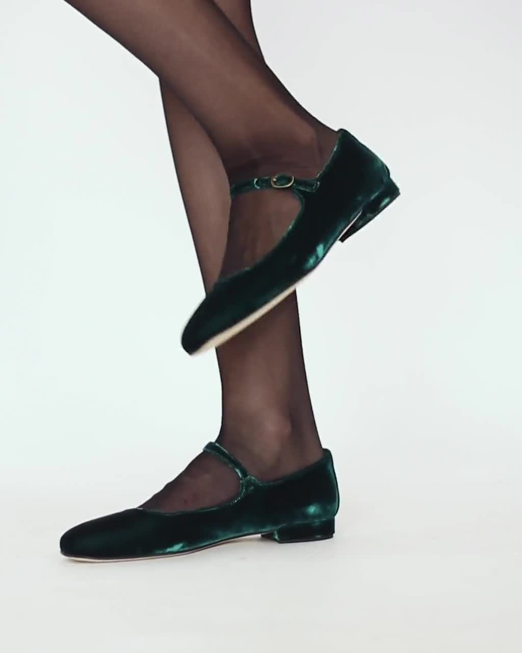 Colette Mary Jane flat in Verde velvet shoes low heels Schoenen damesschoenen Mary Janes 