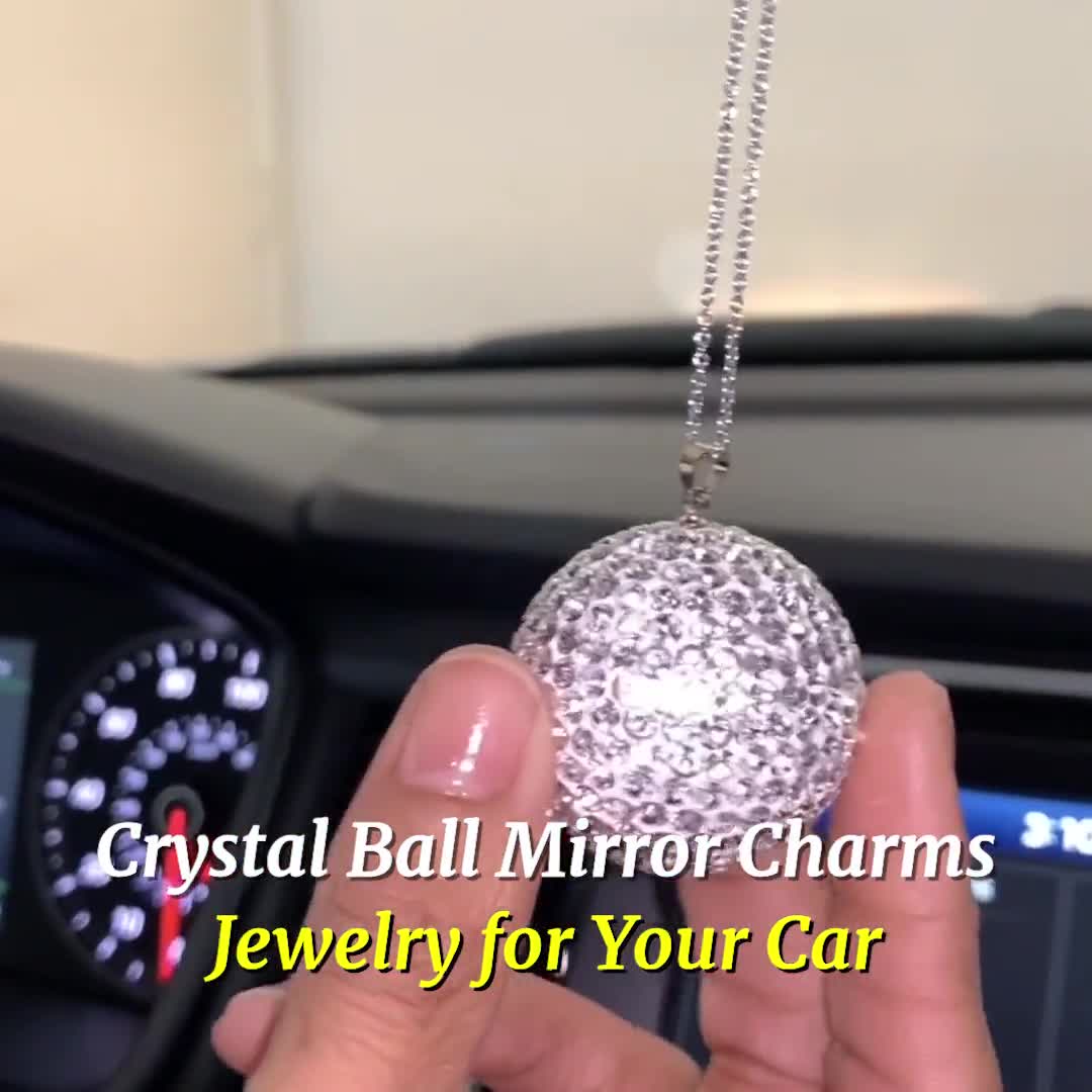 white bling crystal ball rear view mirror,Bling car Rearview Mirror Crystal Lucky Ball Pendant,Goddess favorite Car Crystal Ball Pendant 