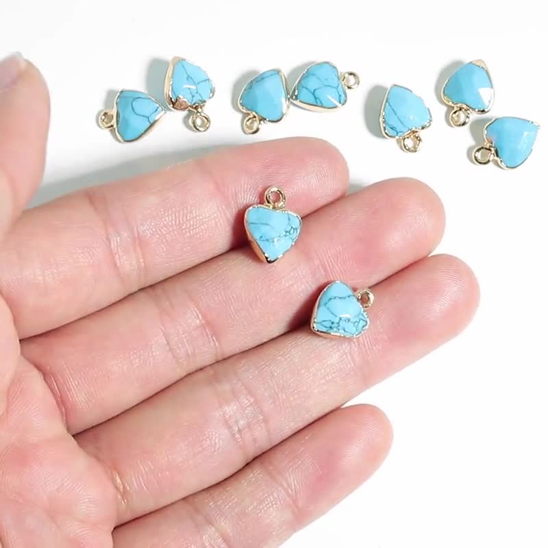 Blue Turquoise Heart Earring Charms Iron Loop Gold Tone Plated Brass – 12.55x9.75x5.34mm – NS1568C Brass Heart Pendant Natural Stone